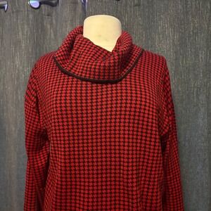 Calvin Klein Red Black Houndstooth Cowl‎ Neck Tunic Sweater (Women's Large)